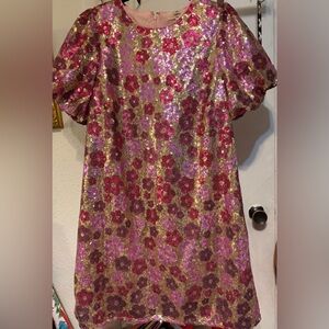 Entro Pink and Purple Floral Sequin Dress